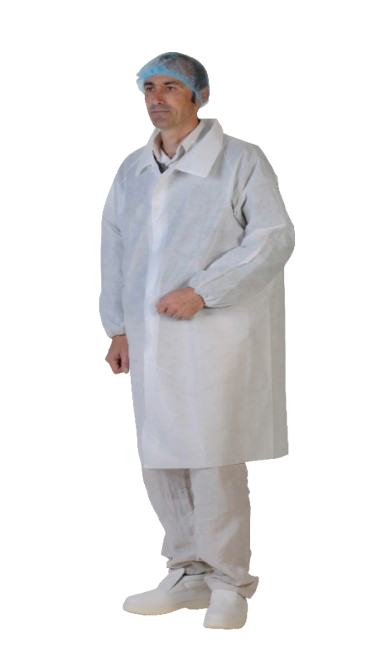 Blouse PLP non tissé blanc pressions poignets élastiqués 30gr/m2
