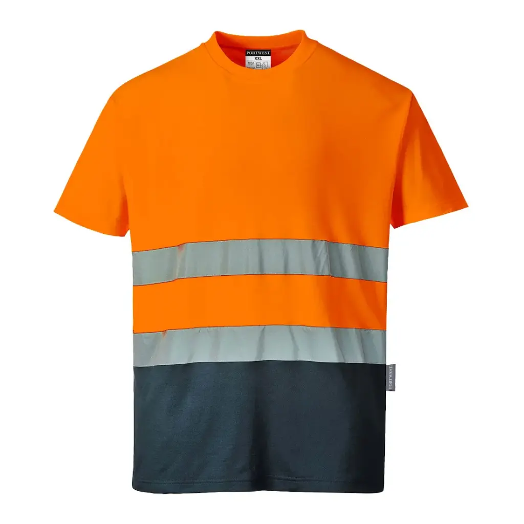  T-shirt coton bicolore - Orange/Marine