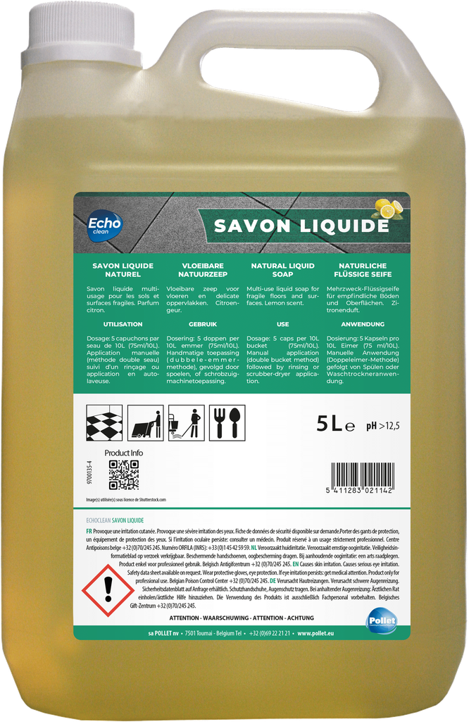 Nettoyant savonneux économique pour sols durs - ECHOCLEAN SAVON LIQUIDE - 5L