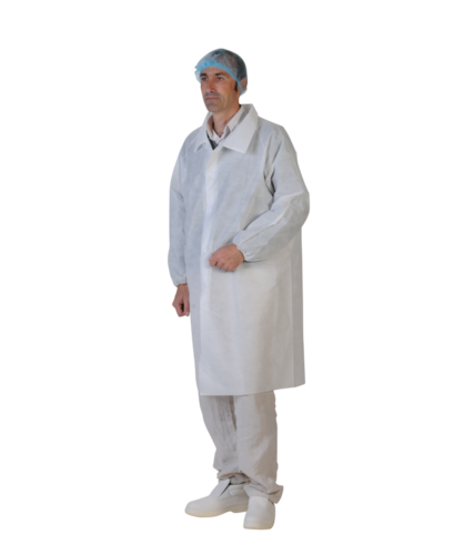 Blouse PLP non tissé blanc pressions poignets élastiqués 40 gr/m²