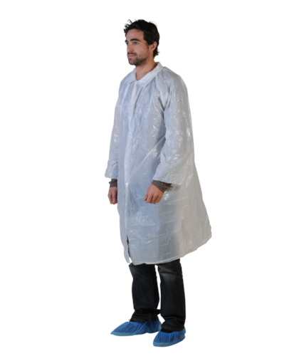 [0611814] Blouse visiteur PE BD blanc fermeture à pressions 
