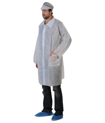 Blouse PLP non tissé blanc pressions col poches 30 gr/m²