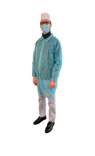 Blouse PLP non tissé bleu pressions poignets élastiqués 30 gr/m²