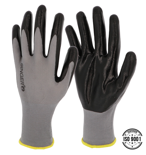 GANT NITRILE LISSE. DOS AÉRÉ. SUPPORT POLYESTER. JAUGE 13.