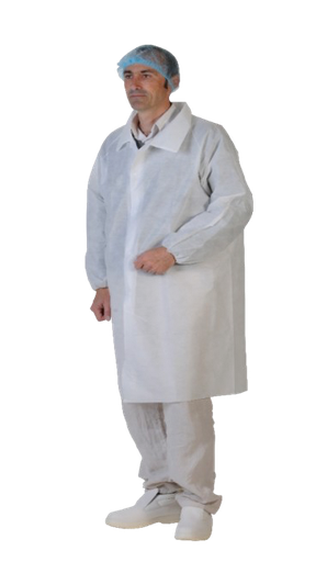 Blouse PLP non tissé blanc pressions poignets élastiqués 30gr/m2