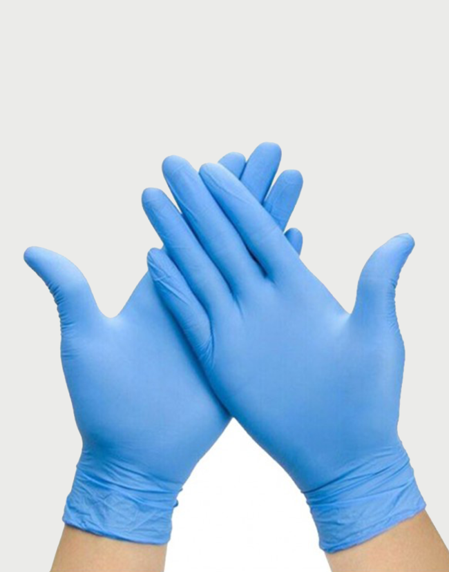 gants nitrile bleu mains